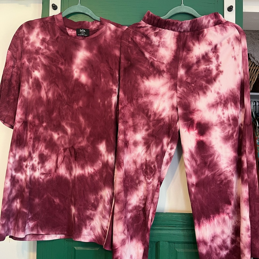 Dressed in LALA Burgundy Tie-Dye Wide Leg Pant suit